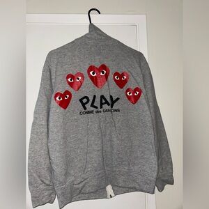 Comme des Garçons Gray PLAY zip up track jacket with Red Heart Design - L